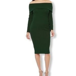 PremierAmour off the shoulder hunter Green dress